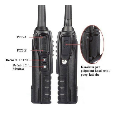 Vysílačka Baofeng UV-82 HP 8W (VHF,UHF) - Černá